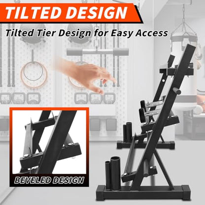 PENSUN Dumbbell Rack – 3 Tier Adjustable Weight Storage Stand with Side Barbell Plate Holder – Multi Purpose Home Gym Organizer for Dumbbells, Kettlebells, Barbell - color: Widened - 1500 LBS (Upgraded)