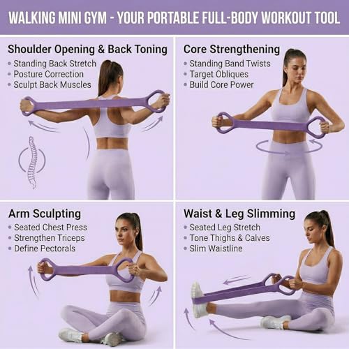 Figure 8 Resistance Bands with Handles, Silicone Exercise Bands for Yoga Pilates Stretching, Portable Home Workout Equipment for Arm Back Shoulder Training, Fitness Band for Women Men
