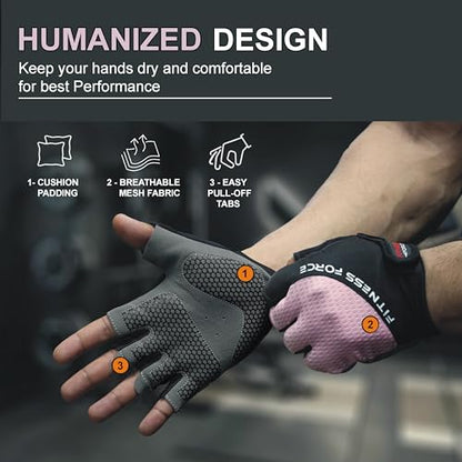 FITNESS FORCE Breathable Workout Gloves for Men and Women, Padded Weight Lifting Gloves with Full Palm Protection for Grip, Exercise, Cycling, Gym, Fitness Training