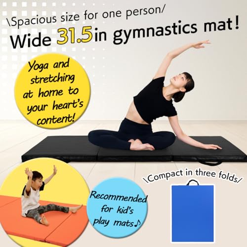 KaRaDaStyle Gymnastics Mat Folding Stretch Mats 71"x31"x2" Exercise Muscle Training Children Play Horizontal Bar Mat Yoga Sports Soundproof Home Use - color: Beige/3-fold