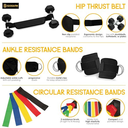 Hip Thrust Belt & Ankle Resistance Bands Set for Women – Glute Workout Kit with Padded Belt, Adjustable Ankle Straps & 5 Loop Bands – Booty Training Equipment for Home or Gym