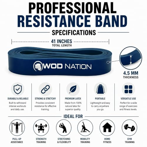 WOD Nation Pull Up Assistance Bands (10-175lbs Band) - Best for Pullup Assist, Chin Ups, Resistance Bands Exercise, Stretch, Mobility Work & Serious Fitness - 41 inch Straps