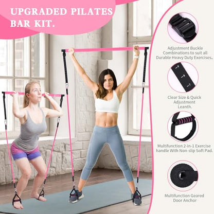 Pilates Bar Kit with Resistance Bands,Pilates Bar with Stackable Bands Workout Equipment for Legs,Hip,Waist and Arm,Exercise Fitness Equipment for Women & Men Home Gym Yoga Pilates - color: Rose