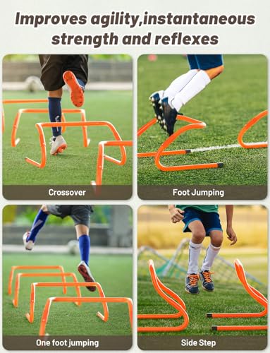 GHB Agility Hurdles 5/6 Pack Foldable Speed Agility Training Hurdles Adjustable Sturdy Hurdles Training Equipment Set with Carry Bag for Amateur, Athletes, Soccer, Basketball