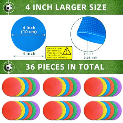 Poly Spot Markers 4 inch/9 inch Non-Slip Rubber Agility Training Markers Floor Dots Flat Field Cones for Football, Soccer, Basketball, School Exercise Drills, Dance Practice - style: 4 inch 36 Pcs (TPE)