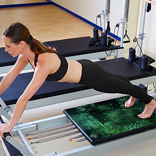 Pilates Reformer Mat and Towel - Exercise Fitness Gym Mat - Mini Travel Yoga Mat With Black Rubber Backing - Lightweight Non-Slip Portable Mat With Carry Bag - Pilates Socks Optional - color: Patronus Forest