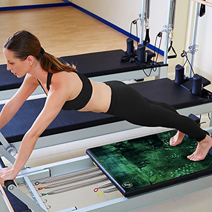 Pilates Reformer Mat and Towel - Exercise Fitness Gym Mat - Mini Travel Yoga Mat With Black Rubber Backing - Lightweight Non-Slip Portable Mat With Carry Bag - Pilates Socks Optional - color: Patronus Forest