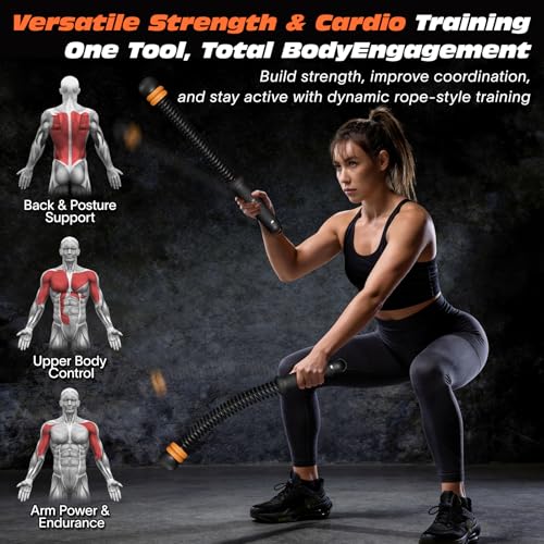Portable Ropeless Battle Ropes, Adjustable Cordless Battle Ropes with Dual Weight Rings & Resistance Springs for Home Gym Workout, Weighted Low-Impact HIIT Exercise Equipment for Men & Women