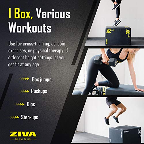 ZIVA 3-in-1 Plyo Box – Premium High-Density PE Foam or PU Wood-Foam Jump Box with Non-Slip PVC Cover – Commercial-Grade Plyometric Platform for Jump Training, Step Workouts & Home Gym (20x24x30")