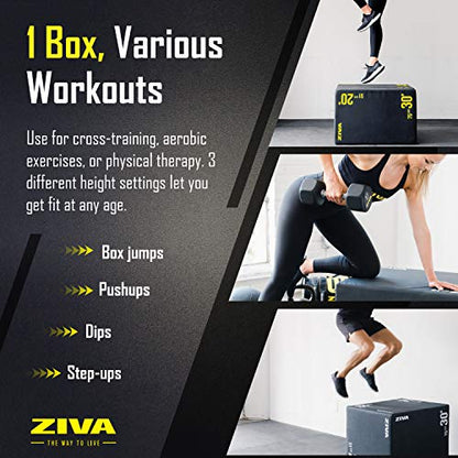 ZIVA 3-in-1 Plyo Box – Premium High-Density PE Foam or PU Wood-Foam Jump Box with Non-Slip PVC Cover – Commercial-Grade Plyometric Platform for Jump Training, Step Workouts & Home Gym (20x24x30")