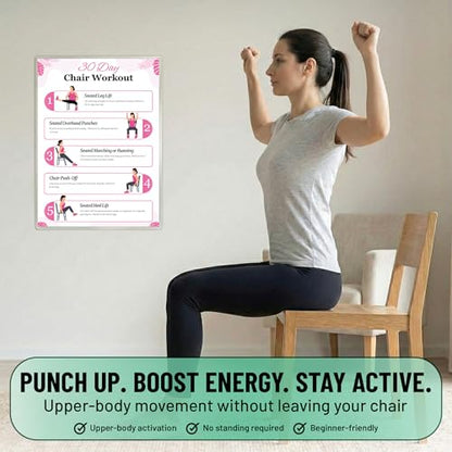 Chair Yoga Chart for Seniors & Beginners - Set of 6 Laminated Workout Posters - Gentle Seated Exercises for Stiffness, Joint Pain & Stress Relief - Easy to Follow 30-Day Challanges Home Workout Guide