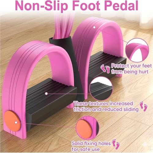 Pedal Resistance Band with Handles, Pink, Upgraded 6-Tube | Pedal Puller for Home Workouts, Full-Body, Core Strength, Arm Training and Leg Exercises