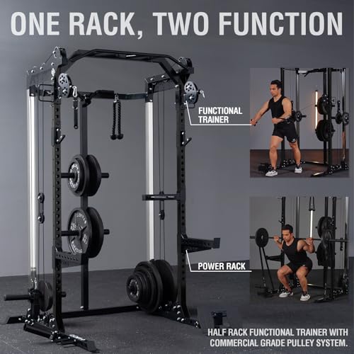 Mikolo HR06 Power Cage with Aluminum Pulleys, 2000LB Power Rack with Independent Dual Pulley System, Multi-Function Home Gym Workout Machine for Cable Crossover