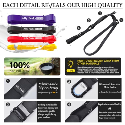 Ally Peaks Pull Up Assistance Bands，Heavy Duty Resistance Band for Pull Up Bar，Adjustable Weight/Size with Fabric Feet/Knee Rest Pull up bands,Up to 410lbs Assistance，resistance bands and assist bands