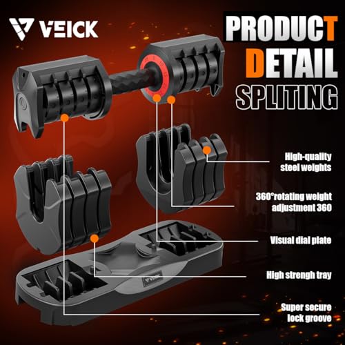 VEICK Adjustable Dumbbell 25 lb – Quick Change Dial with Non Slip Handle & Tray Stand, Space Saving Home Gym Weights for Women Men Strength Training Workout - style: 25LBS-1PC