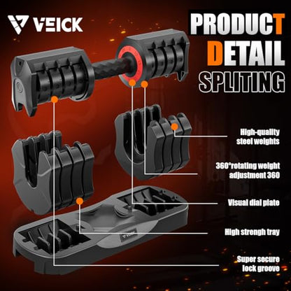 VEICK Adjustable Dumbbell 25 lb – Quick Change Dial with Non Slip Handle & Tray Stand, Space Saving Home Gym Weights for Women Men Strength Training Workout - style: 25LBS-2PCS