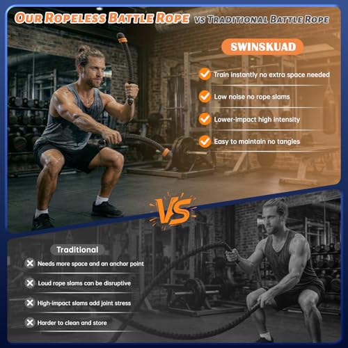 Cordless Battle Ropes 2 Pcs, Adjustable Ropeless Battle Ropes Adjustable Weight for Men & Women, Portable Arm Exerciser for Strength Building, HIIT and Low-Impact Aerobic Training-Black