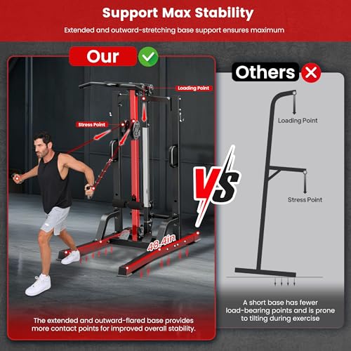 Pull Up Bar Power Tower Dip Station,Cable Machine-Integrated 450LBS Multi-Function Adjustable Height Fitness Strength Training Equipment for Home Gym Strength Training Equipment - color: Black01