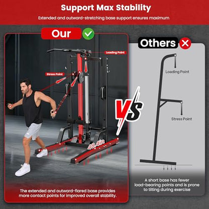 Pull Up Bar Power Tower Dip Station,Cable Machine-Integrated 450LBS Multi-Function Adjustable Height Fitness Strength Training Equipment for Home Gym Strength Training Equipment - color: Black01
