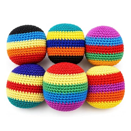 6Pcs Handmade Knitted Footbag, Colorful Crochet Footbag Sacks, 2026 Upgraded Footbags Knitted, Soft Pellet Filled Sack for Skill Training, Random Color and Style Sent