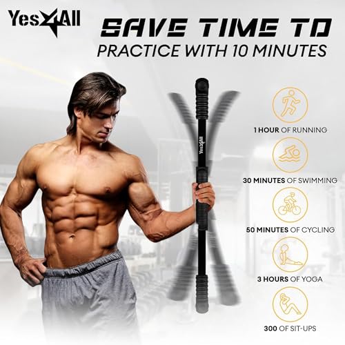 Yes4All Flex Bar, Elastic Fitness Bars with Strong Fiberglass & TPE Material, 2in1 Functional Exercise Bar, 9.5 inch Comfortable Grip, High Frequency Vibration Training, Strengthen Muscles & Burn Fat - color: B. Black - Upgraded