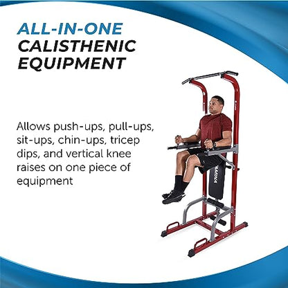 Stamina Full Body Power Tower 735 - Dip Bar with Built-in Bench and Rack - Pull Up Bar Station with Smart Workout App - Dip Bars for Home Workout - Up to 300 lbs Weight Capacity | Dip Bar with Built-in Bench and Rack; Pull Up Bar Station with Smart Workou