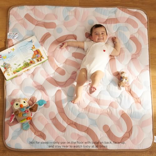 Momcozy Baby Play Mat for Floor, 50"x50" Thickened Playpen Mat, Playmate for Baby Tummy Time, Waterproof & Non-Slip, Foldable Outdoor Mat with Carrying Handle, Crayon