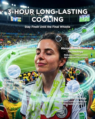 CoolRush Towel with Natural Mint Extract, 3-Second Cooling Relief Up to 3 Hours, Reusable Alcohol-Free Cooling Towels for Football Match Days, Outdoor Sports & Summer Events (5 Pack)