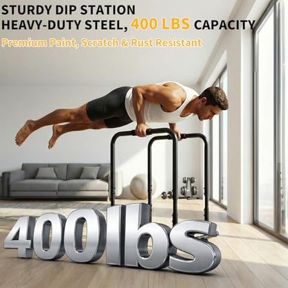 NEWBULIG Dip Bar Station, Adjustable Parallel Parallettes Bar with Soft High-Density Foam Handles, Heavy Duty Dip Stands Workout Equipment for Home, Gym, Patio, Office - Black