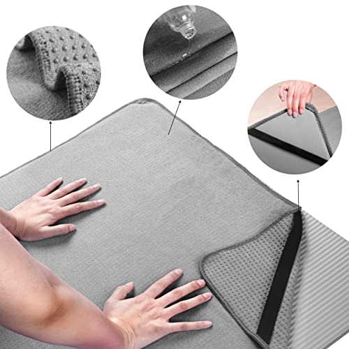 POLYTE Microfiber Hot Yoga Towel Mat with Non-Slip Silicone Grip and Secure Fit Elastic Straps, 24 x 72 in (Gray)