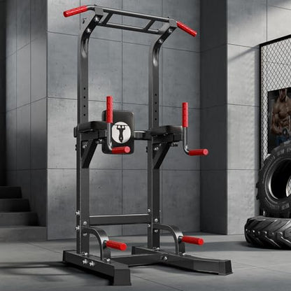 sogesfurniture Power Tower Dip Stands Assistive Trainer for Home Gym - 10-Level Height Adjustable Multi-functional Pull Up Bar, Dual Training Stands for Dip Push Up & Core Workout, Heavy Duty Steel Frame