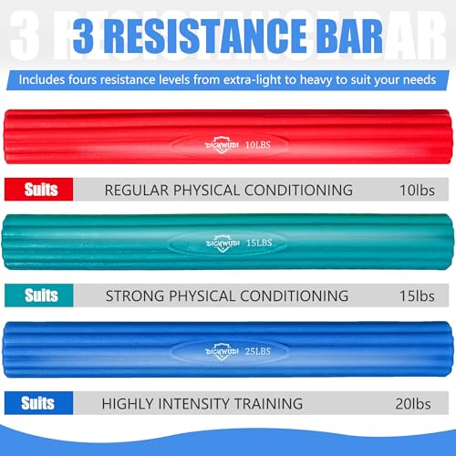 Flex Therapy Bar and Grip Strength Trainers set, Physical Therapy & Resistance Bar for Golfers Elbow, Tendinitis, Wrist,Forearms Pain, Improve Grip Strength and Relieve Pain - color: Red/Green/Blue