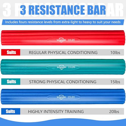 Flex Therapy Bar and Grip Strength Trainers set, Physical Therapy & Resistance Bar for Golfers Elbow, Tendinitis, Wrist,Forearms Pain, Improve Grip Strength and Relieve Pain - color: Red/Green/Blue