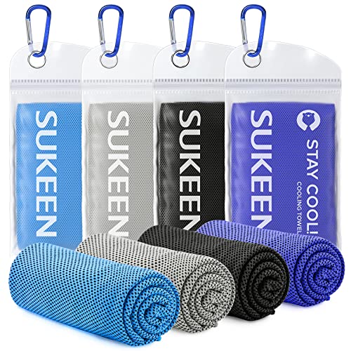 Sukeen 4 Pack Cooling Towels (40"x 12"), Cooling Neck Wraps, Soft Ice Towel - color: Blue/Grey/Royal Blue/Black