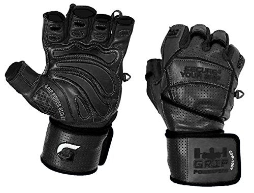 Elite Leather Gym Gloves with Built in 2" Wide Wrist Wraps Grip & Design for Weightlifting Power Lifting Bodybuilding & Strength Training Workout Exercises