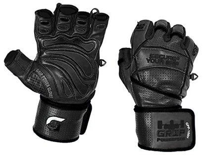 Elite Leather Gym Gloves with Built in 2" Wide Wrist Wraps Grip & Design for Weightlifting Power Lifting Bodybuilding & Strength Training Workout Exercises
