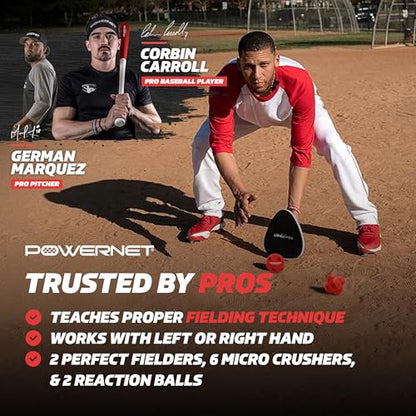 PowerNet Perfect Fielder Sets, Soft Hands Softball Baseball Training Equipment, Improve Transition Time from Glove to Hand, Perfect Fielder Mitt 2-PK, Micro Crushers, Reaction Balls, Foam Tech Balls