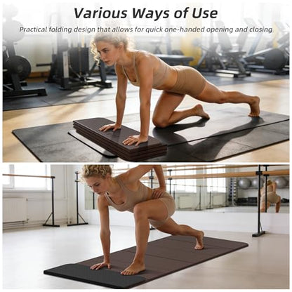HAHE Foldable Yoga Exercise Mat, 74"Lx32"Wx1/3"Thick, TPE Multi-purpose Workout Mats with Non-slip Surface, Portable for Yoga/Pilates/Studio/Home Gym - color: Dark Brown+Black