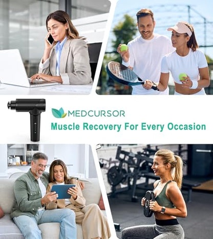 Medcursor Massage Gun - High Intensity Brushless Motor, Handheld Percussion Deep Tissue Massager with 6 Massage Heads for Sore Muscle and Stiffness, Gifts for Father/Dad (Black)