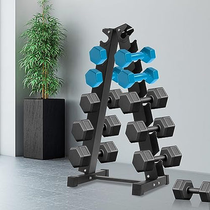 6-Tier Dumbbell Weight Rack, Rubber Encased Exercise & Fitness Hex Dumbbell, Dumbbell Rack Stand for Home Gym – Heavy Duty A-Frame Weight Rack Holds 6 Pairs of Dumbbells, 660 lbs Capacity