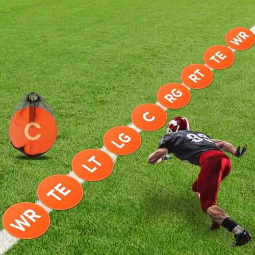 9 Pcs Football Lineman Spot Markers with Mesh Bag 9 Inch Non Slip Vinyl Poly Floor Agility Dots Flat Field Cones for Football Coaching Speed Agility Training Equipment