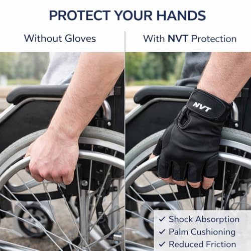 NVT Wheelchair Gloves & Workout Gloves for Men and Women – Weight Lifting Gym & Cycling Glove with Shock Absorption, Fingerless Grip & Wrist Support - size: Small