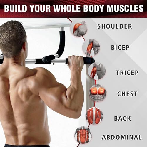 Pull Up Bar for Doorway, Upgrade Chin up Bar for Doorway Without Screws,Resistance Bands Set of 5 – Pull Up Assistance Bands for Men & Women