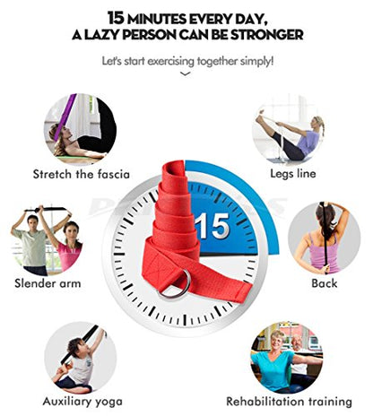 Yoga Strap – Sturdy Cotton Exercise Straps 6FT Straps - Adjustable D-Ring Buckle Gives Stretching Flexibility For Yoga Stretching & General Fitness Physical Therapy Pilates Gym Workouts - color: deep purple