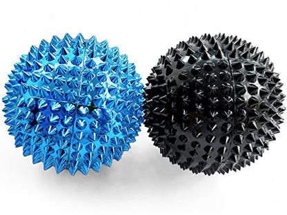 2X Spiky DBT Skill Balls | 2inch | Magnetic Stress Relief Balls | Spiky Massage Balls for Relaxation, Tension Release, Focus & Mobility (Black/Blue) - color: Black/Blue