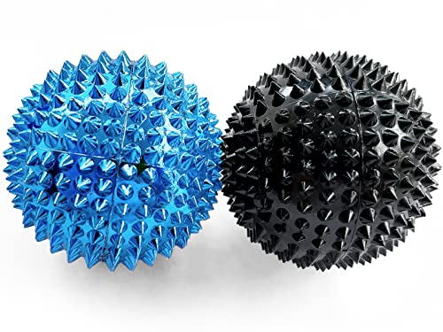 2X Spiky DBT Skill Balls | 2inch | Magnetic Stress Relief Balls | Spiky Massage Balls for Relaxation, Tension Release, Focus & Mobility (Black/Blue) - color: Black/Blue