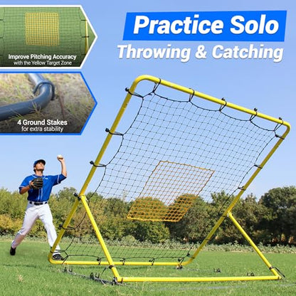 Heavy Duty Baseball Rebounder Net Fielding Trainer Pro Softball Pitch Back Bounce Pitchback for Ground, Line Drive, Fly Ball Return Settings - size: 4 x 4.5 ft