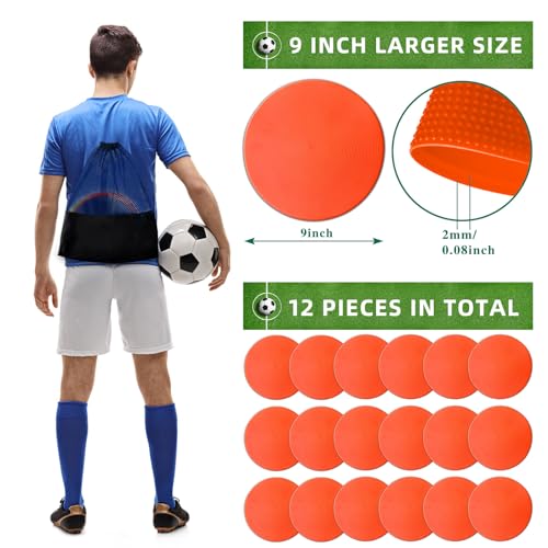 Poly Spot Markers 4 inch/9 inch Non-Slip Rubber Agility Training Markers Floor Dots Flat Field Cones for Football, Soccer, Basketball, School Exercise Drills, Dance Practice - style: 9 inch 18 Pcs Orange Red (TPE)
