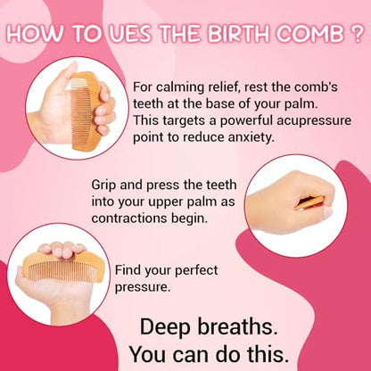 SIMPOR 3-in-1 Labor Comb and Massage Ball Set, Wooden Birth Comb with Acupressure Spiky Ball and Roller, Natural Wood Labor and Delivery Essentials for Pain Management, Pregnancy and New Mom Gifts