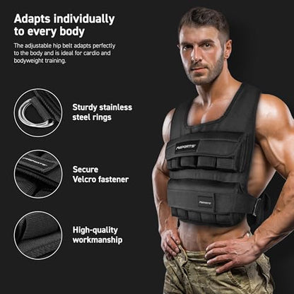 MSPORTS Weighted Vest Premium for Women & Men – Adjustable 11–65 lb, Running Vest, Walking Weight Vest, Tactical Style Training Vest for CrossFit, Strength, Cardio & Home Workouts - size: 35 lb